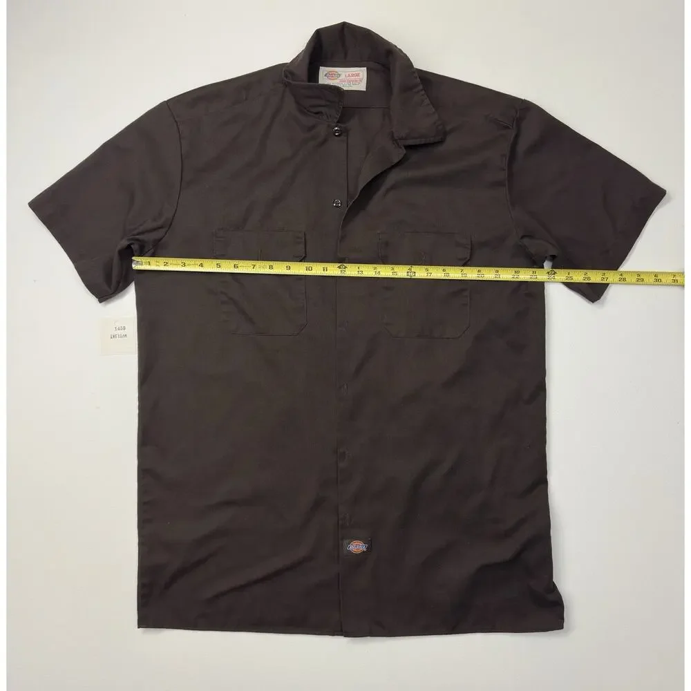 Used Dark Brown Dickies Men's Short Sleeve Work Shirt Large